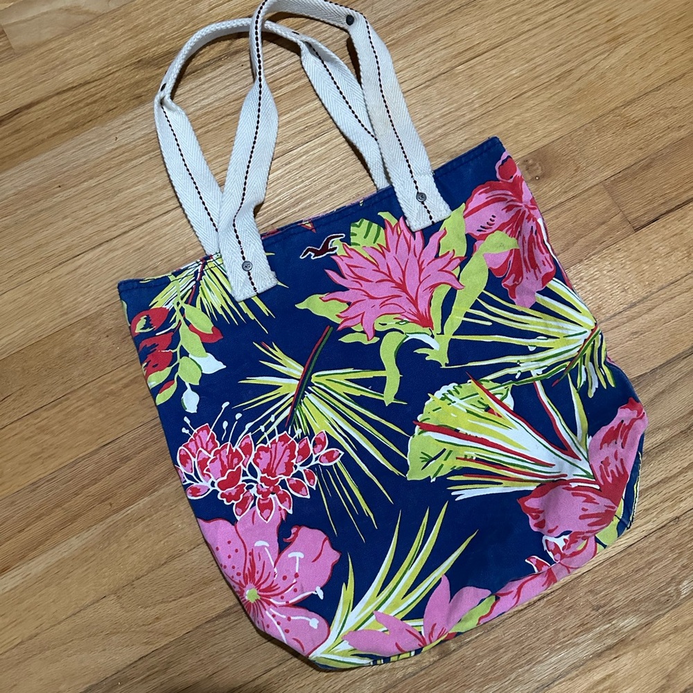 Vintage Y2K Hollister Tropical Floral Canvas Tote Bag